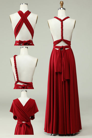 A-Línea Halter Borgoña Vestido de Dama de Honor